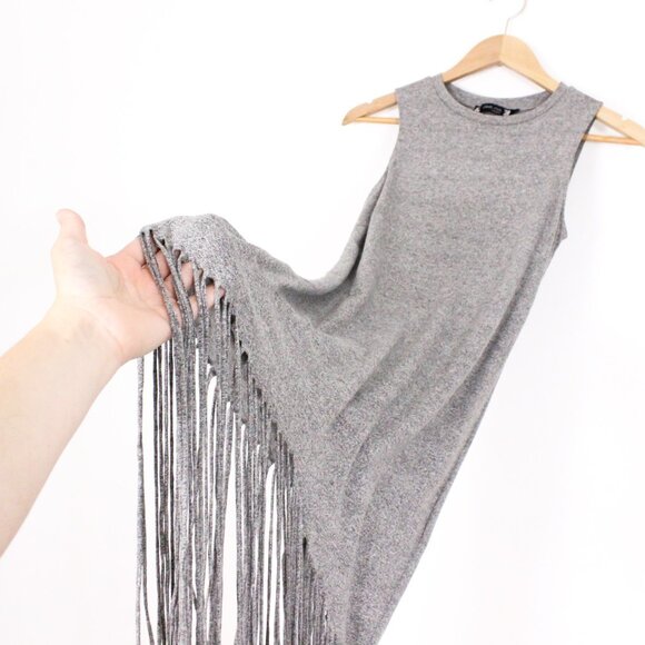 *C'est Moi Tank Body Con Grey Fringe Mini Dress - Picture 6 of 7